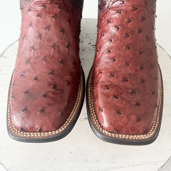 Rod Patrick Mens Cowboy Boots 9EE Brown Full Quill Ostrich Western Square Toe - Picture 6 of 12